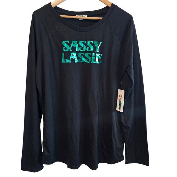 Tipsy Elves Sassy Lassie Blouse Women 1X Black Long Sleeve St. Patrick’s Day Fun - Picture 1 of 6